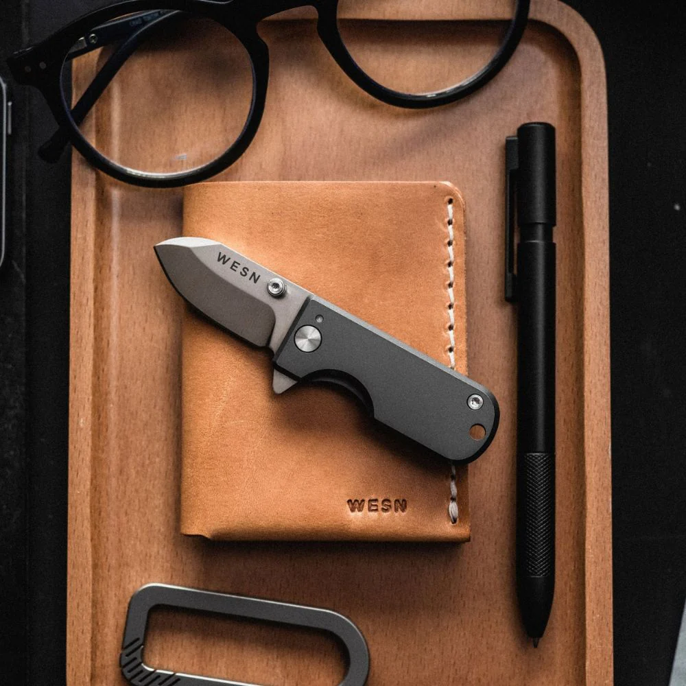 Нож раскладной WESN MICROBLADE - с накладками Titanium - клинок 3.8 см - сталь D2 - Пожизненная гарантия!(арт. WESN01-0)