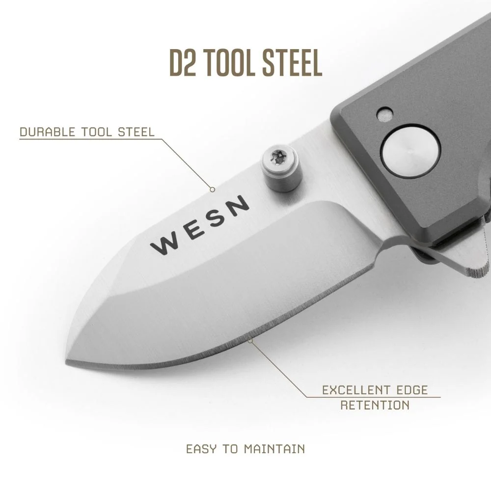 Нож раскладной WESN MICROBLADE - с накладками Titanium - клинок 3.8 см - сталь D2 - Пожизненная гарантия!(арт. WESN01-0)