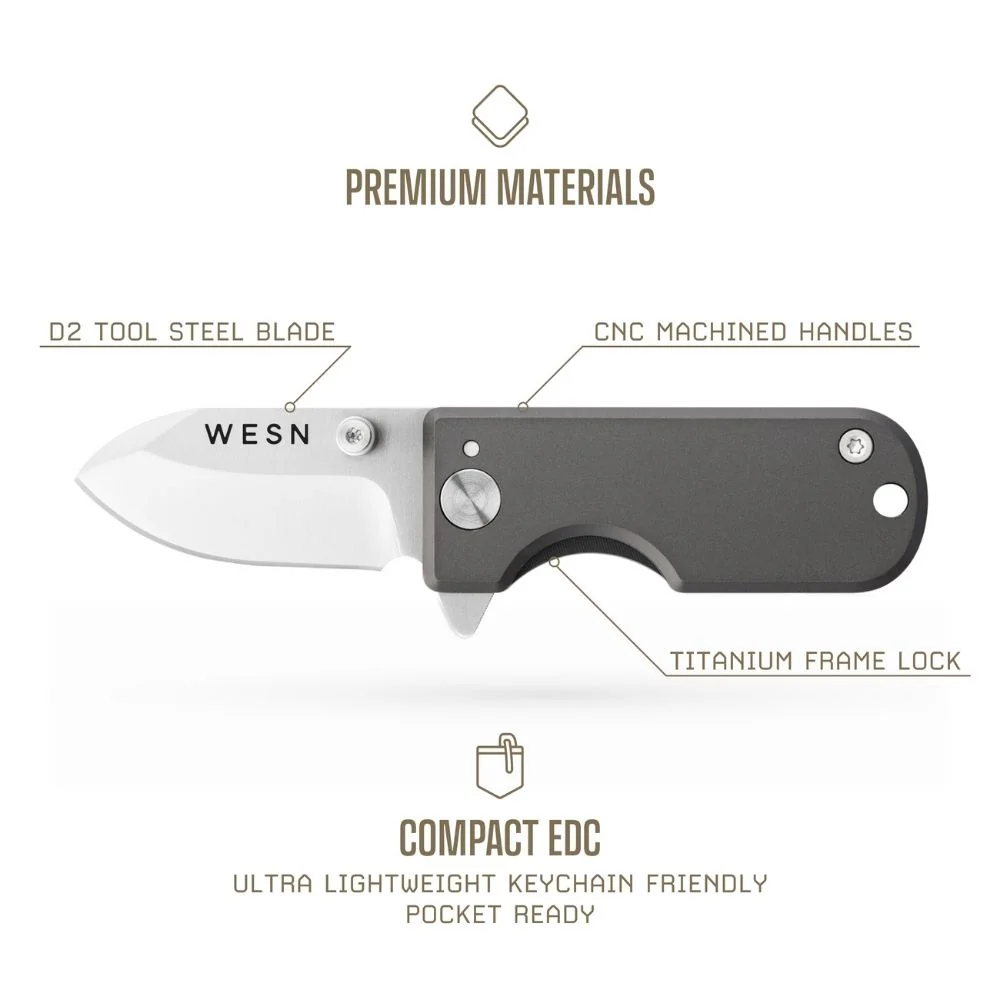 Нож раскладной WESN MICROBLADE - с накладками Titanium - клинок 3.8 см - сталь D2 - Пожизненная гарантия!(арт. WESN01-0)